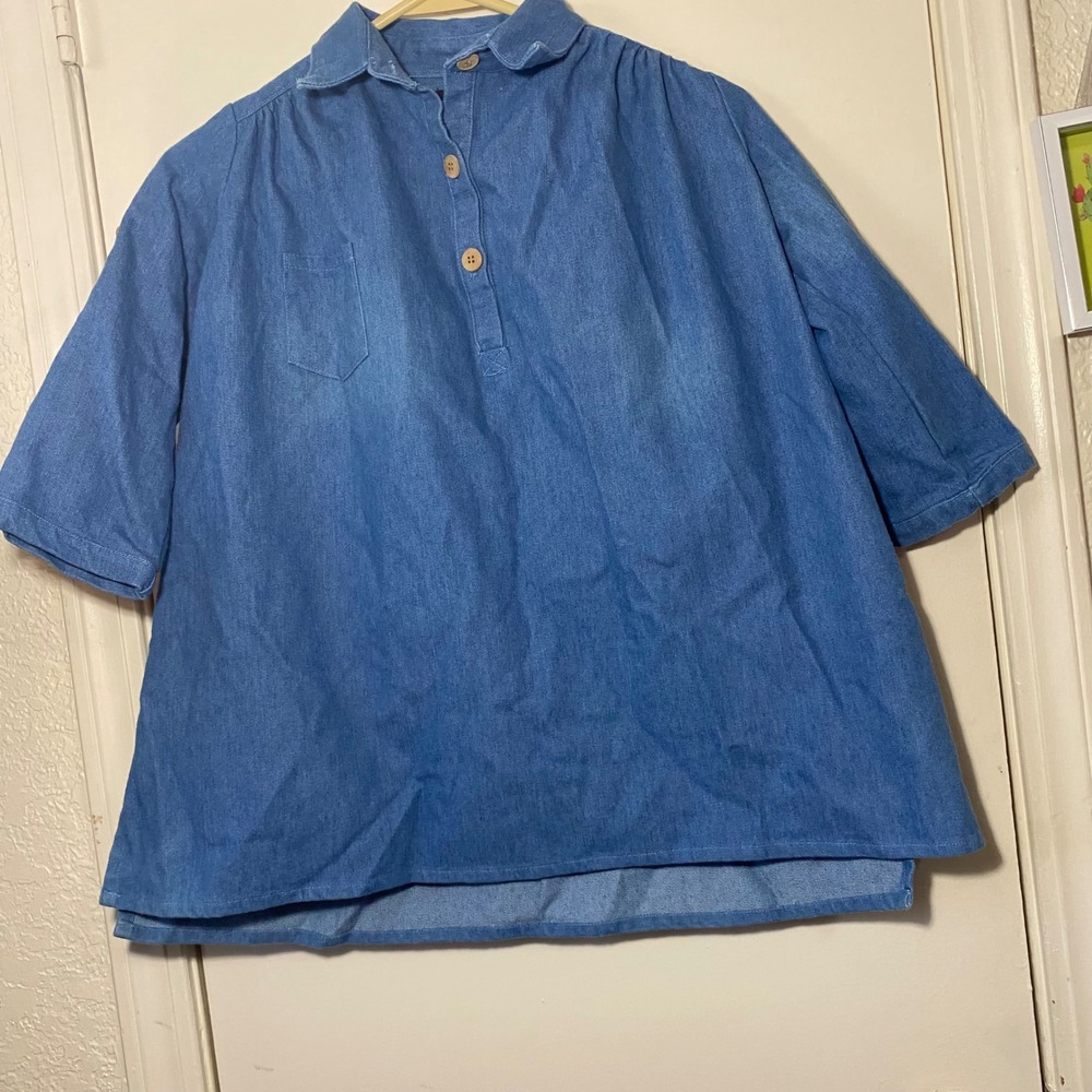 Neve Hawk Kids Denim Tunic Tent Dress Girl's Size 5/6 Blue Collared Casual